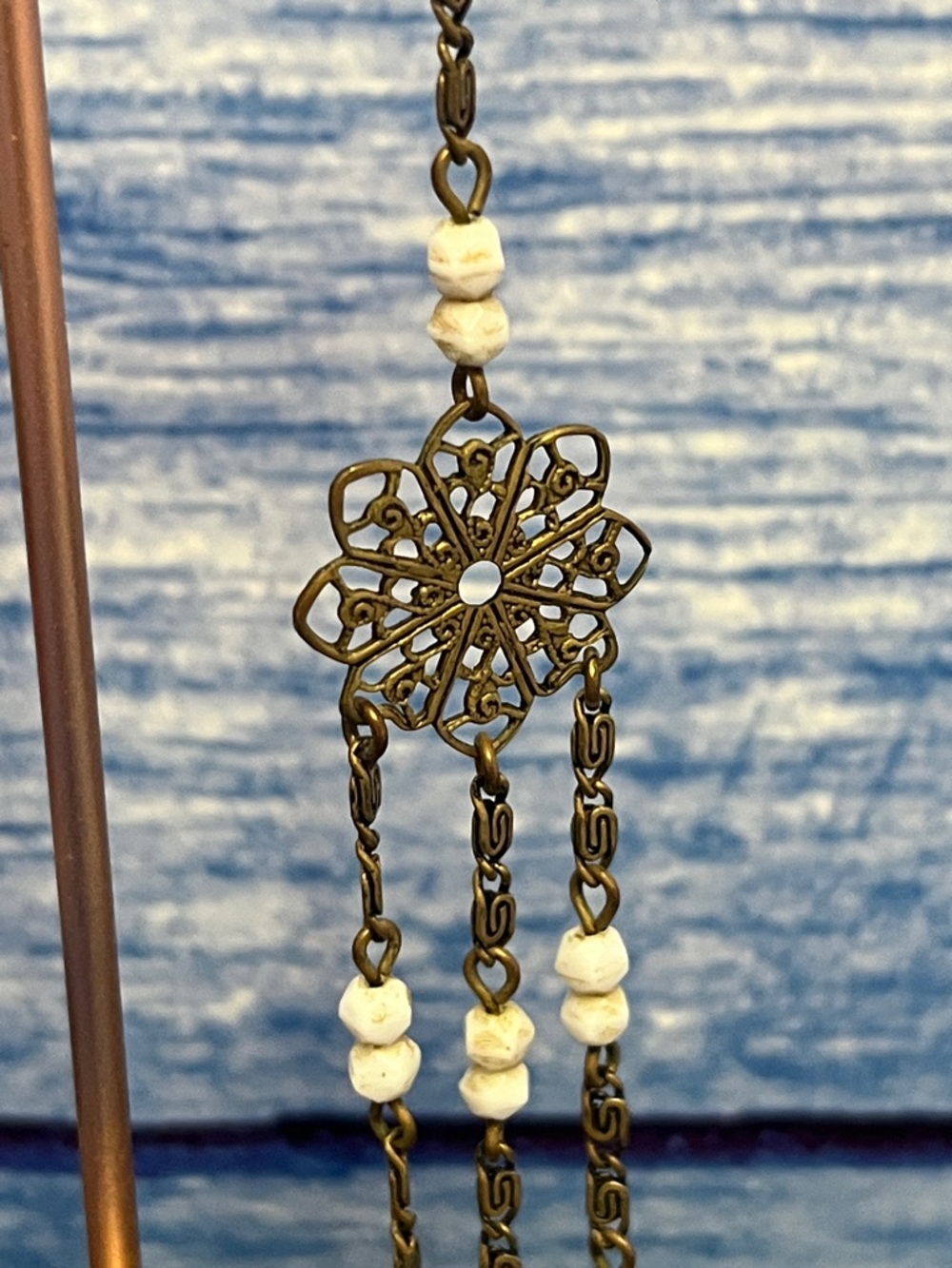 Vintage 60’s Boho White Beaded Filigree Earrings - Brand - Picture 2 of 3